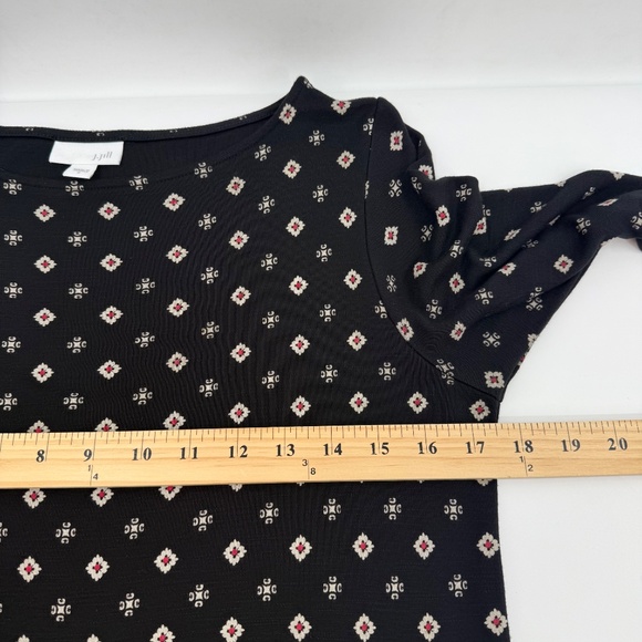 J Jill Dress Women Small Black 3/4 Sleeve Pockets Aztec Geometric Knit Stretch - Picture 9 of 11